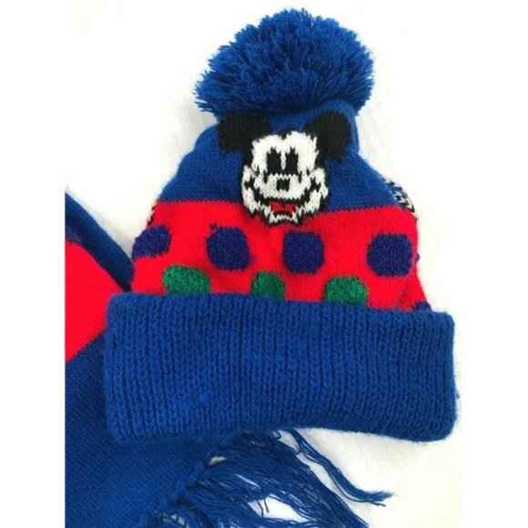 Vintage Disney Mickey Mouse Knit Hat and Scarf Set - Picture 2 of 9